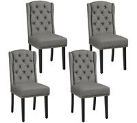Yaheetech Lot de 4 Chaises de Salle à Manger en Tissu Effet Lin Design Classique Boutonné Ensemble de Chaises de Cuisine Rembourrées avec Pieds en Bois Massif Garniture Clou Dorés Gris Clair