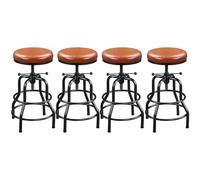 Yaheetech Lot de 4 Tabouret de Bar Industriel en Similicuir Tabouret Haut Rond Réglable en Hauteur avec Deux Repose-Pieds Chaise de Cuisine avec Cadre en Métal pour Cuisine Restaurant Marron Clair