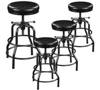 Yaheetech Lot de 4 Tabouret de Bar Industriel en Similicuir Tabouret Haut Rond Réglable en Hauteur avec Deux Repose-Pieds Chaise de Cuisine avec Cadre en Métal pour Cuisine Restaurant Bistrot Noir