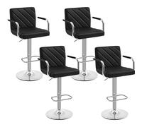 Yaheetech Lot de 4 Tabourets de Bar avec Accoudoirs Réglables en Hauteur Siège Rotatif sur 360°, Chaises de Bar en Similicuir et Pied en Métal, Tabouret Haut Moderne pour Bar Salle à Manger Noir