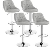 Yaheetech Lot de 4 Tabourets de Bar en Similicuir Hauteur Réglable de 86 cm à 107,5 cm Chaises de Bar Assise Pivotante Repose-Pied Carré Tabourets Hauts Cadre Métallique Galvanisé Gris Clair