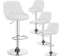 Yaheetech Lot de 4 Tabourets de Bar en Similicuir Hauteur Réglable de 86 cm à 107,5 cm Chaises de Bar Assise Pivotante Repose-Pied Carré Tabourets Hauts Cadre Métallique Galvanisé Blanc