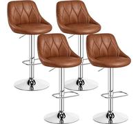 Yaheetech Lot de 4 Tabourets de Bar en Similicuir Hauteur Réglable de 86 cm à 107,5 cm Chaises de Bar Assise Pivotante Repose-Pied Carré Tabourets Hauts Cadre Métallique Galvanisé Brun Rétro