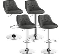 Yaheetech Lot de 4 Tabourets de Bar en Similicuir Hauteur Réglable de 86 cm à 107,5 cm Chaises de Bar Assise Pivotante Repose-Pied Carré Tabourets Hauts Cadre Métallique Galvanisé Gris Foncé