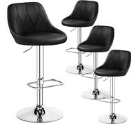 Yaheetech Lot de 4 Tabourets de Bar en Similicuir Hauteur Réglable de 86 cm à 107,5 cm Chaises de Bar Assise Pivotante Repose-Pied Carré Tabourets Hauts Cadre Métallique Galvanisé Noir