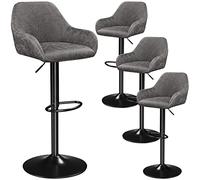 Yaheetech Lot de 4 Tabourets de Bar en Similicuir PU Hauteur Ajustable 87,5 cm -107,5 cm Chaises de Bar Pivotantes avec Dossier Confortable Tabouret Haut de Cuisine avec Grande Base Gris