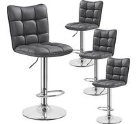 Yaheetech Lot de 4 Tabourets de Bar en Similicuir Réglables en Hauteur Chaises de Bar Assise Pivotante à 360° Tabourets de Cuisine pour Bar Salle à Manger Comptoir 50 × 43,5 × 92,5 cm Gris