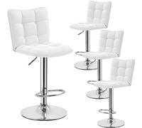 Yaheetech Lot de 4 Tabourets de Bar en Similicuir Réglables en Hauteur Chaises de Bar Assise Pivotante à 360° Tabourets de Cuisine pour Bar Salle à Manger Comptoir 50 × 43,5 × 92,5 cm Blanc
