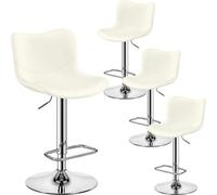 Yaheetech Lot de 4 tabourets de Bar en Similicuir sans accoudoirs Chaises pivotantes avec Dossier Repose-Pieds Hauteur réglable Blanc