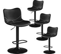 Yaheetech Lot de 4 tabourets de Bar réglables en Hauteur avec Dossier et Repose-Pieds - Pivotantes à 360° - en Cuir synthétique et métal - pour Salon, Bar, Cuisine, Salle à Manger - Noir