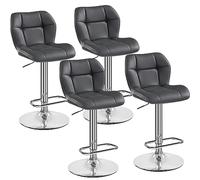 Yaheetech Lot de 4 Tabourets de Bar Réglables en Hauteur Modernes,Chaises de Bar en Similicuir et Métal,Tabouret Haut Capacité de Charge Maximale 136 kg,44 × 50,5 × 89 cm Gris