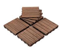 Yaheetech Lot de 44 Dalles de Terrasse Clipsable 30 cm × 30 cm, Dalles de Jardin en Bois de Sapin Convient pour 4 mètre carré, pour Intérieur Extérieur Patio Balcon Piscine 44 pièces