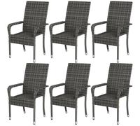 Yaheetech Lot de 6 Chaise de Jardin en Polyrotin Chaises Fauteuils Empilables d'Extérieur avec Accoudoirs Cadre en Métal Terrasse Véranda Balcon Salon Salle à Manger Gris