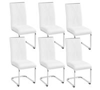 Yaheetech Lot de 6 Chaises Cantilevers Chaises de Salle à Manger en Similicuir Chaises de Cuisine avec Pieds Métalliques Haut Dossier Design Contemporain pour Salon Bureau Chambre Blanc