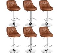 Yaheetech Lot de 6 Chaises de Bar en Similicuir Tabourets de Bar Moderne avec Assise Pivotante Réglable en Hauteur Cadre Métallique Galvanisé Repose-Pied pour Cuisine Salle à Manger Brun Rétro