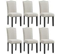 Yaheetech Lot de 6 Chaises de Salle à Manger avec Haut Dossier Design Boutons Bronzés Chaises de Cuisine en Tissu pour Table à Manger, Fauteuil de Salon Pieds en Bois 43 × 58,5 × 97 cm Beige