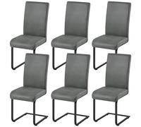Yaheetech Lot de 6 Chaises de Salle à Manger en Structure Cantilever, Assise Renforcée de 10 cm, Piètement en Acier Chromé, Revêtement Tissu, Hauteur d'Assise 50 cm, Gris