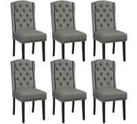 Yaheetech Lot de 6 Chaises de Salle à Manger en Tissu Effet Lin Design Classique Boutonné Ensemble de Chaises de Cuisine Rembourrées avec Pieds en Bois Massif Garniture Clou Dorés Gris Clair