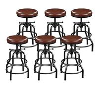 Yaheetech Lot de 6 Tabouret de Bar Industriel en Similicuir Tabouret Haut Rond Réglable en Hauteur avec Deux Repose-Pieds Chaise de Cuisine Cadre en Métal pour Cuisine Restaurant Bistrot Marron