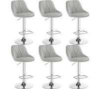 Yaheetech Lot de 6 Tabourets de Bar en Similicuir Hauteur Réglable de 86 cm à 107,5 cm Chaises de Bar Assise Pivotante Repose-Pied Carré Tabourets Hauts Cadre Métallique Galvanisé Gris Clair