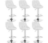 Yaheetech Lot de 6 Tabourets de Bar en Similicuir Hauteur Réglable de 86 cm à 107,5 cm Chaises de Bar Assise Pivotante Repose-Pied Carré Tabourets Hauts Cadre Métallique Galvanisé Blanc