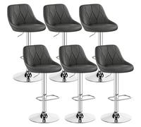 Yaheetech Lot de 6 Tabourets de Bar en Similicuir Hauteur Réglable de 86 cm à 107,5 cm Chaises de Bar Assise Pivotante Repose-Pied Carré Tabourets Hauts Cadre Métallique Galvanisé Gris Foncé