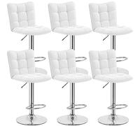 Yaheetech Lot de 6 Tabourets de Bar en Similicuir Réglables en Hauteur Chaises de Bar Assise Pivotante à 360° Tabourets de Cuisine pour Bar Salle à Manger Comptoir 50 × 43,5 × 92,5 cm Blanc