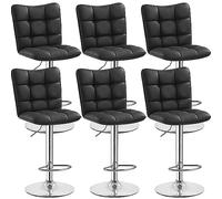 Yaheetech Lot de 6 Tabourets de Bar en Similicuir Réglables en Hauteur Chaises de Bar Assise Pivotante à 360° Tabourets de Cuisine pour Bar Salle à Manger Comptoir 50 × 43,5 × 92,5 cm Noir