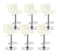 Yaheetech Lot de 6 tabourets de Bar en Similicuir sans accoudoirs Chaises pivotantes avec Dossier Repose-Pieds Hauteur réglable Blanc