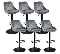 Yaheetech Lot de 6 tabourets de Bar, pivotants à 360°, en Velours, réglables en Hauteur, avec Dossier et Repose-Pieds pour Cuisine, Bar, Salon, Salle à Manger, Gris foncé