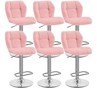 Yaheetech Lot de 6 Tabourets de Bar Réglables en Hauteur Modernes,Chaises de Bar en Similicuir et Métal,Tabouret Haut Capacité de Charge Maximale 136 kg,44 × 50,5 × 89 cm Rose