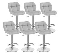 Yaheetech Lot de 6 Tabourets de Bar Réglables en Hauteur Modernes,Chaises de Bar en Similicuir et Métal,Tabouret Haut Capacité de Charge Maximale 136 kg,44 × 50,5 × 89 cm Gris Clair