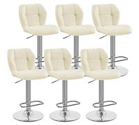 Yaheetech Lot de 6 Tabourets de Bar Réglables en Hauteur Modernes,Chaises de Bar en Similicuir et Métal,Tabouret Haut Capacité de Charge Maximale 136 kg,44 × 50,5 × 89 cm Beige