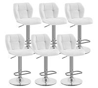 Yaheetech Lot de 6 Tabourets de Bar Réglables en Hauteur Modernes,Chaises de Bar en Similicuir et Métal,Tabouret Haut Capacité de Charge Maximale 136 kg,44 × 50,5 × 89 cm Blanc