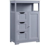 Yaheetech Meuble/Armoire Rangement Salle de Bain, 55,5 x 29,5 x 86,5 cm, avec 3 Tiroirs, 1 Placard, 1 Compartiment Ouvert, Salon, Cuisine, Couloir Gris