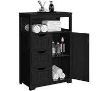 Yaheetech Meuble/Commode de Salle de Bain en Bois, 55,5 x 29,5 x 86,5 cm, avec 3 Tiroirs, 1 Placard, 1 Compartiment Ouvert, Salon, Cuisine, Couloir Noir