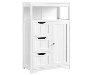 Yaheetech Meuble/Commode de Salle de Bain en Bois, 55,5 x 29,5 x 86,5 cm, avec 3 Tiroirs, 1 Placard, 1 Compartiment Ouvert, Salon, Cuisine, Couloir Blanc