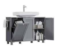 Yaheetech Meuble Salle de Bain avec Panier à Linge Intégré, Meuble sous Lavabo avec Panier à Linge Intégré, Porte-Serviettes Ajustable, Étagères Réglables, 90 × 30 × 62,5 cm, Gris foncé