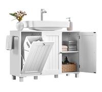 Yaheetech Meuble Salle de Bain avec Panier à Linge Intégré, Meuble sous Lavabo avec Panier à Linge Intégré, Porte-Serviettes Ajustable, Étagères Réglables, 90 × 30 × 62,5 cm, Blanc