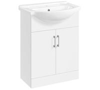 Yaheetech Meuble Salle de Bain avec Vasque en Céramique Armoire sous Lavabo Encastrée Charnières Soft-close 61 × 43,5 × 84 cm Blanc