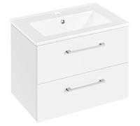 Yaheetech Meuble Salle de Bain avec Vasque Suspendu Vasque Salle de Bain en Céramique 61 × 39,5 × 45,5 cm 2 Tiroirs Blanc