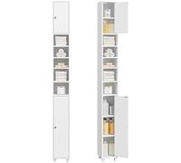 Yaheetech Meuble Salle de Bain Colonne Salle de Bain 180cm Armoire de Rangement étroite 20x20cm avec étagères Réglables, Meuble Salle de Bain Compact pour WC, Petits Espaces (Blanc)
