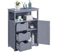 Yaheetech Meuble Salle de Bain, Colonne Salle de Bain, Armoire de Rangement avec 3 Tiroirs et 1 Placard, 66 × 35 × 90 cm, Commode en Bois Gris Grande