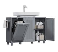 Yaheetech Meuble sous Lavabo à 3 Portes avec Étagères Réglables, Découpe en U et Panier à Linge Intégré Gris Foncé