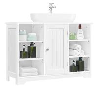 Yaheetech Meuble sous Lavabo Salle de Bain, Meuble Salle de Bain, Meuble Rangement sous Évier, 6 Compatiments et 1 Placard, Toilette WC, 60 × 30 × 90 cm, Blanc