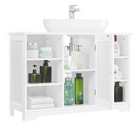 Yaheetech Meuble sous Lavabo Salle de Bain, Meubles Salle de Bain, Meuble Rangement sous Évier, 6 Compatiments et 1 Placard, Toilette WC, 60 × 30 × 90 cm, Blanc