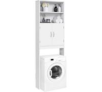 Yaheetech Meuble WC Dessus de Toilette/Machine à Laver, 72 x 20 x 195 cm, Armoire de Rangement de Salle de Bain, 2 Étagères Ouvertes et 1 Placard, Blanc