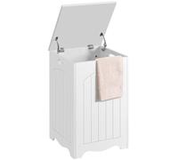 Yaheetech Panier à Linge Bois Blanc, Corbeille à Linge Sale avec Couvercle à Charnière, 39,5 × 39,5 × 61 cm, Meuble Salle de Bain Entrée