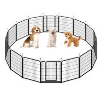 Yaheetech Parc pour Chien 16 Panneaux Enclos Chiens Chiot Lapin Canard Rongeur 65 x 80 cm Enclos Clôture en Métal Chenil Exterieur avec piquets à Sommet Ovale et Plat
