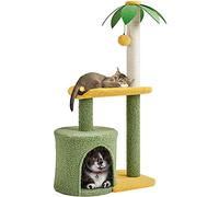 Yaheetech Petit Arbre à Chat Design Cocotier Griffoir pour Chat Chaton avec Corde en Sisal Cachette Boule Suspendue Perchoir Incurvé Arbre à Grimper 94 cm de Haut Vert/Jaune